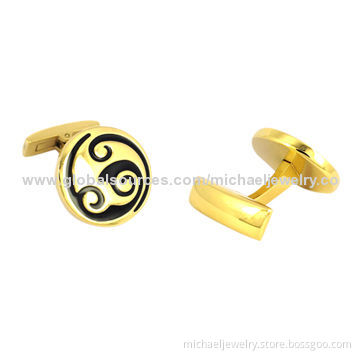 Stainless steel cufflinks with plating IP gold, surface drip into the epoxy